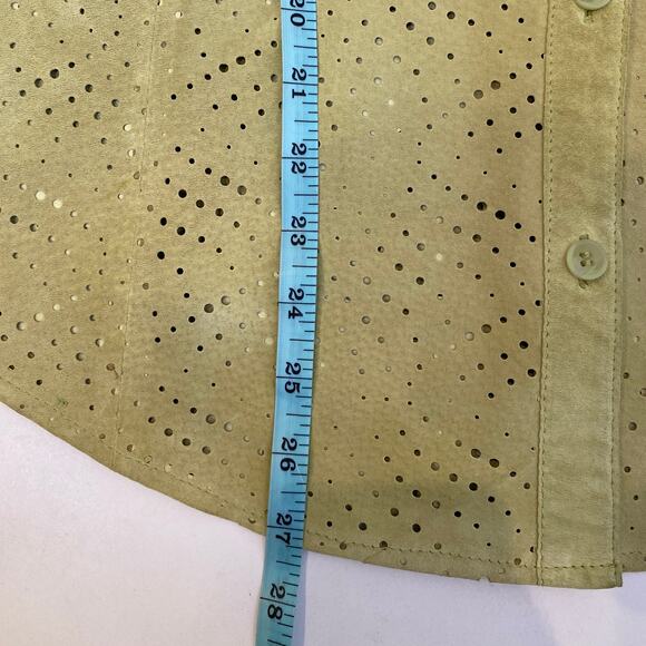 Co & Eddy Light Green Suede Eyelet Button Down Collared Shirt Sz 6 Leather - Picture 14 of 14
